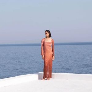 Lurex Long Sleeve Resort Wear Metallic Maxi Dress